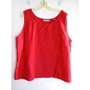 Kate Hill Women Dark Pink 100% Linen Square Neck Boxy Sleeveless Blouse size 2X